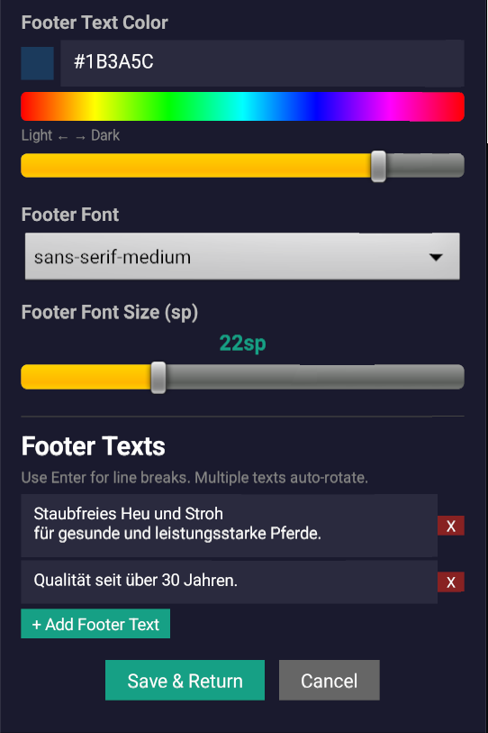 KioskPilot Appearance - Footer Text